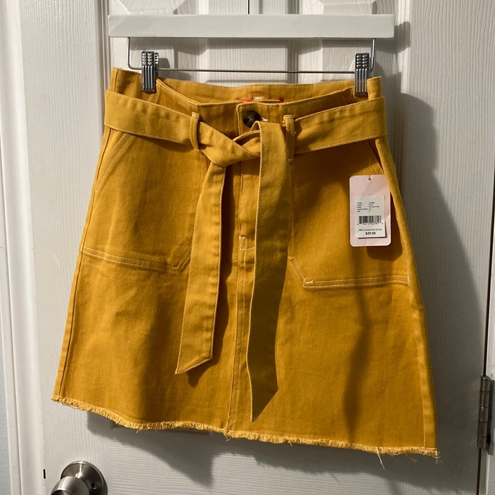Chelsea and Violet Utility Mini Mustard Jean Skirt